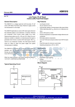 ASM1810-15F/T datasheet - Low Power, 5V uP Reset Active LOW, Push-Pull Output