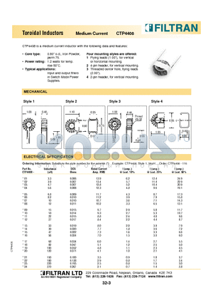 CTP4408 datasheet - Toroidal Inductors Medium Current