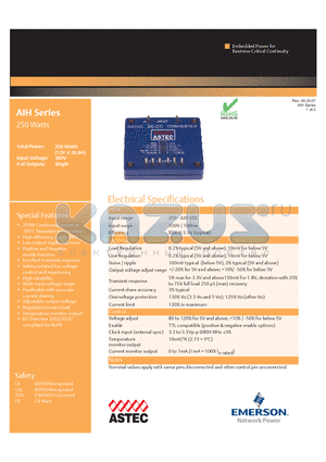 AIH datasheet - 250W Continuous power at 100`C baseplate temperature
