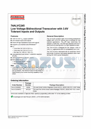 74ALVC245 datasheet - Low Voltage Bidirectional Transceiver with 3.6V Tolerant Inputs and Outputs