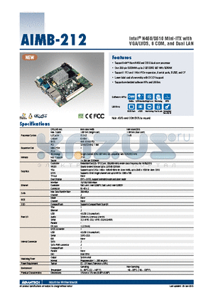 AIMB-212 datasheet - Intel^ N450/D510 Mini-ITX with VGA/LVDS, 6 COM, and Dual LAN