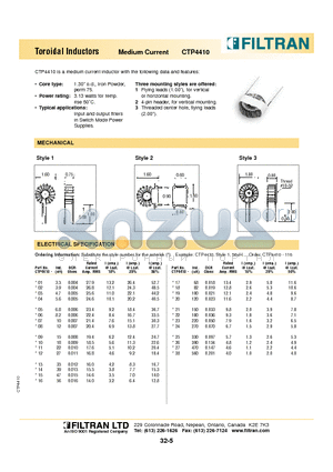 CTP4410-12 datasheet - Toroidal Inductors Medium Current