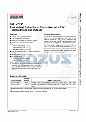 74ALVC245_08 datasheet - Low Voltage Bidirectional Transceiver with 3.6V Tolerant Inputs and Outputs