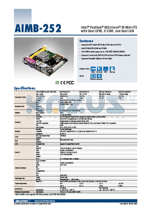 AIMB-252 datasheet - Intel^ Pentium^ M/Celeron^ M Mini-ITX with Dual LVDS, 5 COM, and Dual LAN