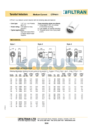 CTP4411-12 datasheet - Toroidal Inductors Medium Current