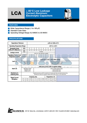 106LCA016M datasheet - 85`C Low Leakage Current Aluminum Electrolytic Capacitors