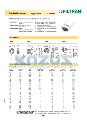 CTP4548-04 datasheet - Toroidal Inductors High Current