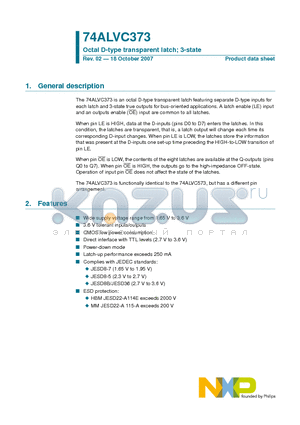 74ALVC373 datasheet - Octal D-type transparent latch; 3-state