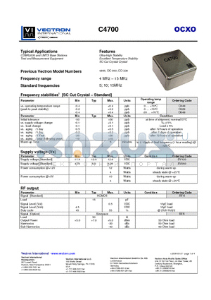 C4700 datasheet - OCXO Ultra-High Stability Excellent Temperature Stability SC-Cut Crystal Crystal