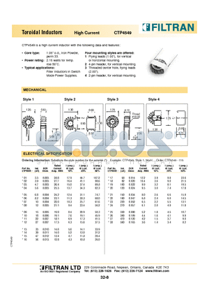 CTP4549-05 datasheet - Toroidal Inductors High Current