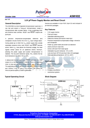 ASM1832F datasheet - 3.3V lP Power Supply Monitor and Reset Circuit