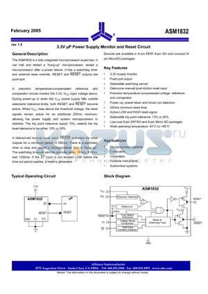 ASM1832SEMA datasheet - 3.3V UP Power Supply Monitor and Reset Circuit