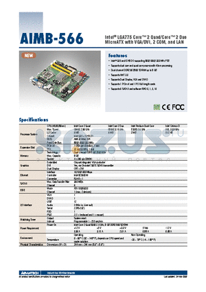 AIMB-566 datasheet - Intel^ LGA775 Core 2 Quad/Core 2 Duo MicroATX with VGA/DVI, 2 COM, and LAN