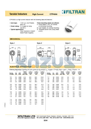 CTP4550-12 datasheet - Toroidal Inductors High Current