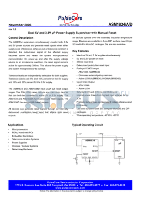 ASM1834AU datasheet - Dual 5V and 3.3V lP Power Supply Supervisor with Manual Reset