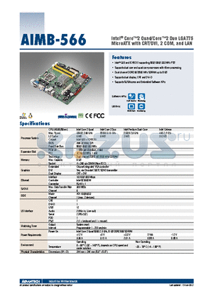 AIMB-566VG-00A1E datasheet - Intel^ Core2 Quad/Core2 Duo LGA775 MicroATX with CRT/DVI, 2 COM, and LAN