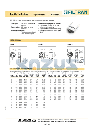 CTP4551-08 datasheet - Toroidal Inductors High Current