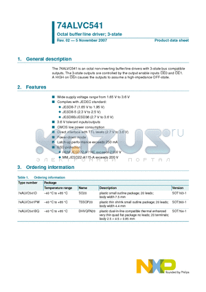 74ALVC541D datasheet - Octal buffer/line driver; 3-state