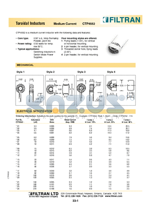 CTP4552-01 datasheet - Toroidal Inductors Medium Current