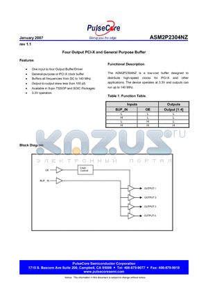 ASM2I2304NZF-08-SR datasheet - Four Output PCI-X and General Purpose Buffer
