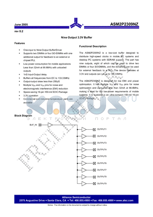 ASM2I2309NZF-16-SR datasheet - Nine Output 3.3V Buffer