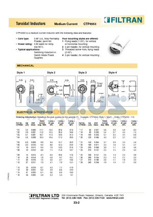 CTP4553-02 datasheet - Toroidal Inductors Medium Current