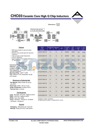 CHC03-22NK-RC datasheet - Ceramic Core High Q Chip Inductors