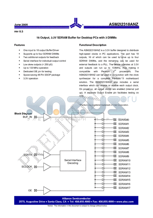 ASM2I2318ANZ-48-AT datasheet - 18 Output, 3.3V SDRAM Buffer for Desktop PCs with 3 DIMMs