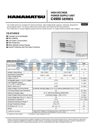 C4900-01 datasheet - HIGH VOLTAGE POWER SUPPLY UNIT