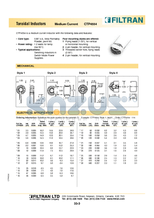 CTP4554-09 datasheet - Toroidal Inductors Medium Current