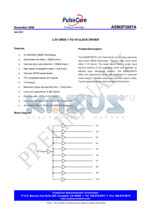 ASM2I3807AG-20-DR datasheet - 3.3V CMOS 1-TO-10 CLOCK DRIVER