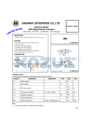 CHDTA113ZUPT datasheet - PNP Digital Silicon Transistor