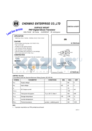 CHDTA114YEPT datasheet - PNP Digital Silicon Transistor