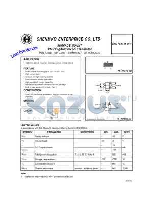 CHDTA114YUPT datasheet - PNP Digital Silicon Transistor