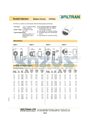 CTP4555-02 datasheet - Toroidal Inductors Medium Current