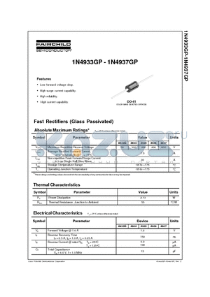 1N4936GP datasheet - Fast Rectifiers (Glass Passivated)