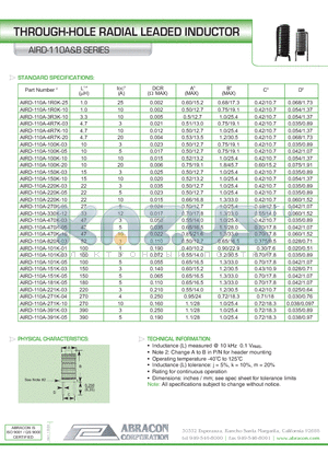 AIRD-110A datasheet - THROUGH-HOLE RADIAL LEADED INDUCTOR