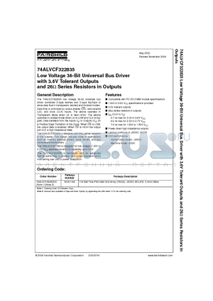 74ALVCF322835G datasheet - Low Voltage 36-Bit Universal Bus Driver with 3.6V Tolerant Outputs and 26ohm Series Resistors in Outputs