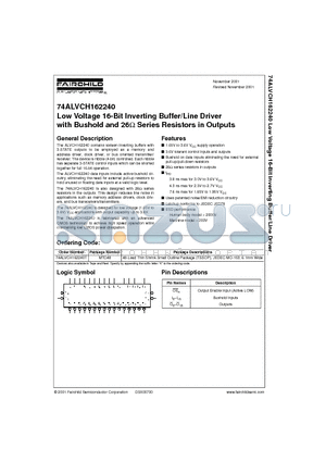 74ALVCH162240T datasheet - Low Voltage 16-Bit Inverting Buffer/Line Driver with Bushold and 26 Series Resistors in Outputs