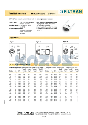 CTP4557 datasheet - Toroidal Inductors Medium Current