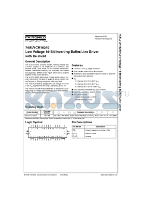74ALVCH16240T datasheet - Low Voltage 16-Bit Inverting Buffer/Line Driver with Bushold
