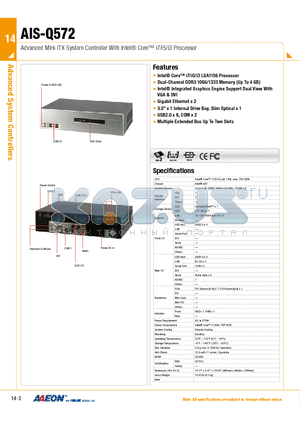 AIS-Q572 datasheet - Advanced Mini-ITX System Controller With Intel Core i7/i5/i3 Processor