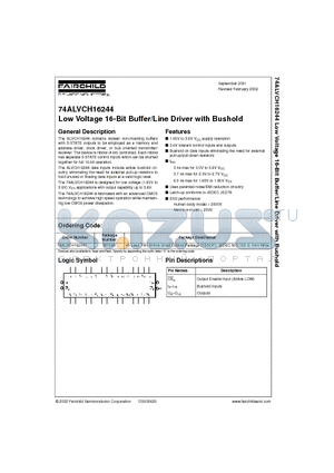 74ALVCH16244 datasheet - Low Voltage 16-Bit Buffer/Line Driver with Bushold