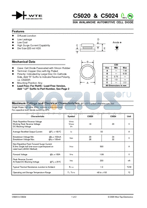 C5020 datasheet - 50A AVALANCHE AUTOMOTIVE CELL DIODE