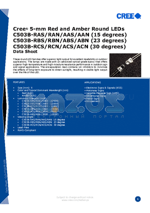 C503B-AAN-CZ0A0342 datasheet - Cree^ 5-mm Red and Amber Round LEDs