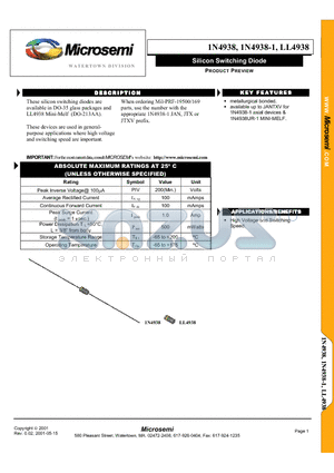 1N4938-1 datasheet - Silicon Switching Diode