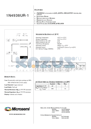 1N4938UR-1 datasheet - SWITCHING DIODE