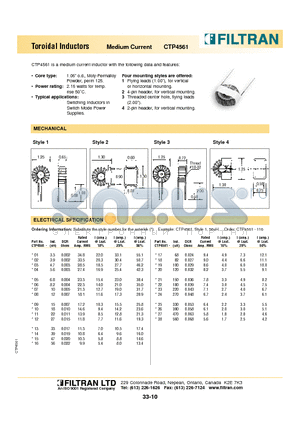 CTP4561 datasheet - Toroidal Inductors Medium Current