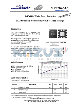 CHE1270-QAG/21 datasheet - 12-40GHz Wide Band Detector