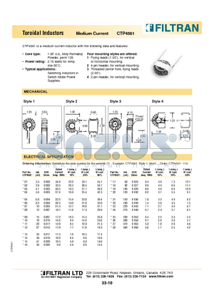 CTP4561-10 datasheet - Toroidal Inductors Medium Current